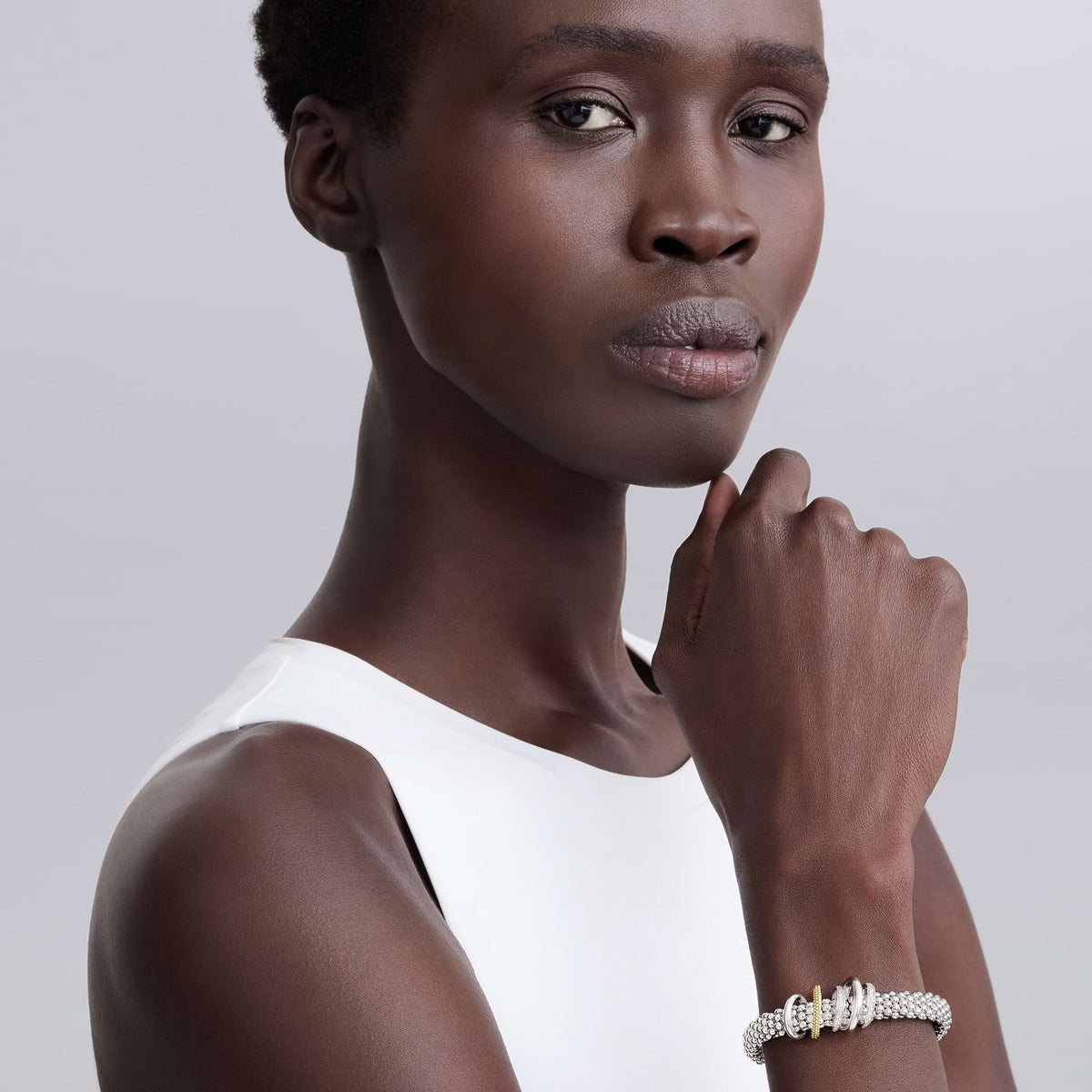 Two-Tone Five Ring Diamond Caviar Bracelet 9mm | LAGOS Jewelry