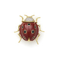 Rare Wonders 18K Gold Red Jade and Onyx Lady Bug Pin