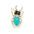 Rare Wonders 18K Gold Turquoise and Onyx Stag Beetle Pin