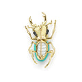 Rare Wonders 18K Gold Turquoise and Onyx Stag Beetle Pin