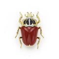 Rare Wonders 18K Gold Red Jasper and Onyx Goliath Beetle Pin