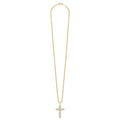 Gold necklace with a cross pendant on a white background