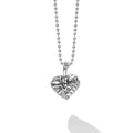 Silver heart-shaped pendant with engraved NYC iconography on a chain against a white background