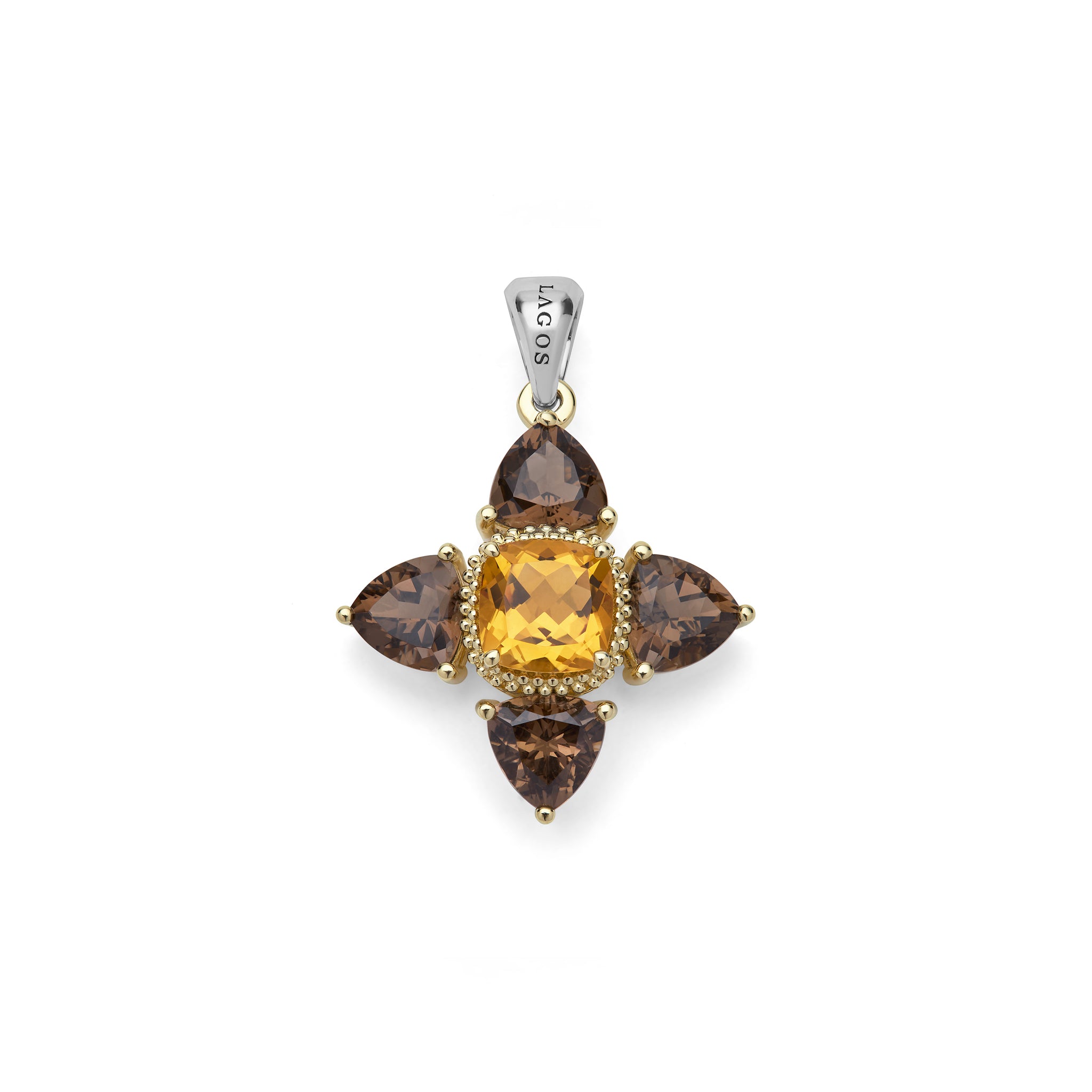 Studio Two-Tone Smokey Quartz and Citrine Floral Pendant