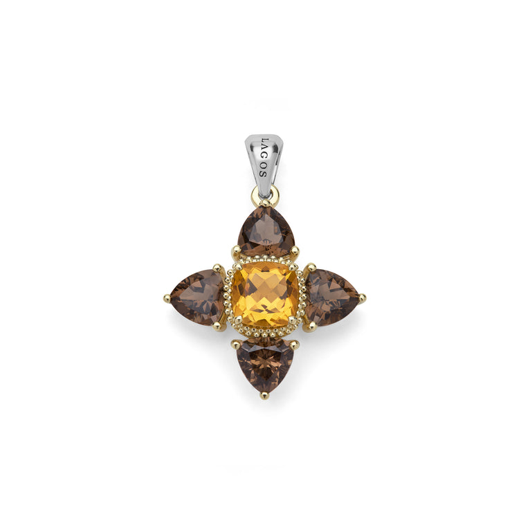 Studio Two-Tone Smokey Quartz and Citrine Floral Pendant