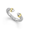 Silver and gold ring with 'LAGOS' branding on a white background