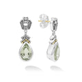 Prasiolite gemstone teardrop earrings with 18K gold and sterling silver Caviar accents.