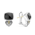 Onyx bezel-set gemstone earrings with 18K gold and sterling silver Caviar beaded accents.