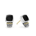Onyx bezel-set gemstone stud earrings with 18K gold and sterling silver Caviar beaded accents.