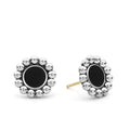 Onyx gemstone circle earrings framed by Caviar beading.