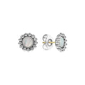 Mother of pearl gemstone circle earrings framed by Caviar beading.