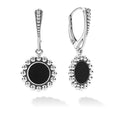 Onyx gemstone circle drop earrings framed by Caviar beading.
