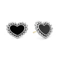 Onyx gemstone earrings framed by Caviar beading in the shape of a heart.