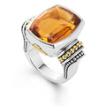Citrine bezel-set gemstone statement ring with 18K Caviar beading on a sterling silver band.