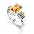Citrine bezel-set gemstone ring with 18K Caviar beading on a sterling silver band.