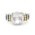 Rittenhouse Bezel-Set White Topaz Ring featuring a cushion-cut gemstone in a silver bezel with 18K gold beading on a sterling silver band.