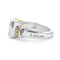 Rittenhouse Bezel-Set White Topaz Ring by LAGOS, featuring a faceted topaz stone with 18K gold bead accents on a sterling silver band.