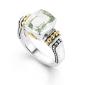 Prasiolite bezel-set gemstone ring with 18K Caviar beading on a sterling silver band.