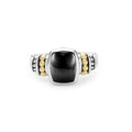Rittenhouse Bezel-Set Onyx Ring features a sterling silver band with a cushion-shaped black onyx centerpiece and 18K gold Caviar beading accents.