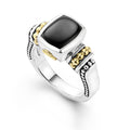 Onyx bezel-set gemstone ring with 18K Caviar beading on a sterling silver band.