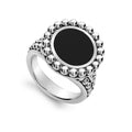 Onyx gemstone circle ring with sterling silver Caviar beading.
