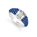 Ultramarine ceramic Caviar ring with a row of diamonds and highly polished sterling silver. LAGOS diamonds are the highest quality natural stones.