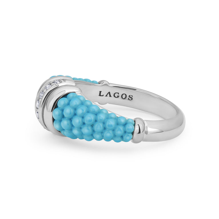 Blue Caviar Large Blue Ceramic Diamond Stacking Ring