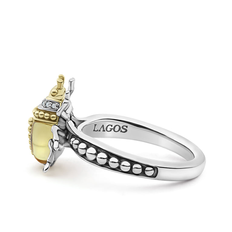 Rare Wonders Olive Quartz Beetle Diamond Ring