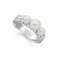 Three cultured freshwater pearls form this statement ring with sterling silver Caviar beading.