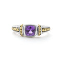 A LAGOS exclusive. Amethyst gemstone ring surrounded by sterling silver and 18K gold Caviar beading.