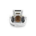 Glacier Large Emerald-Cut Smoky Quartz Ring in sterling silver featuring a rectangular smoky quartz stone with 18K gold caviar beading accents.
