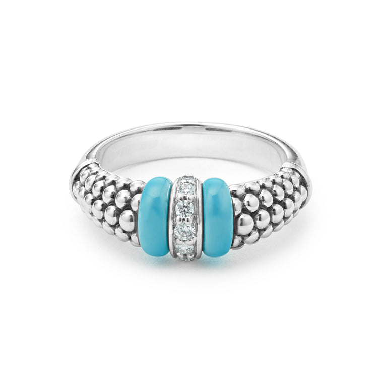 Blue Caviar Blue Ceramic and Caviar Diamond Ring