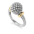 Sterling silver Caviar beaded ring with a fluted band and 18K gold details.