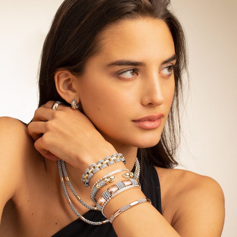 High Bar Rose Gold Station Caviar Ring