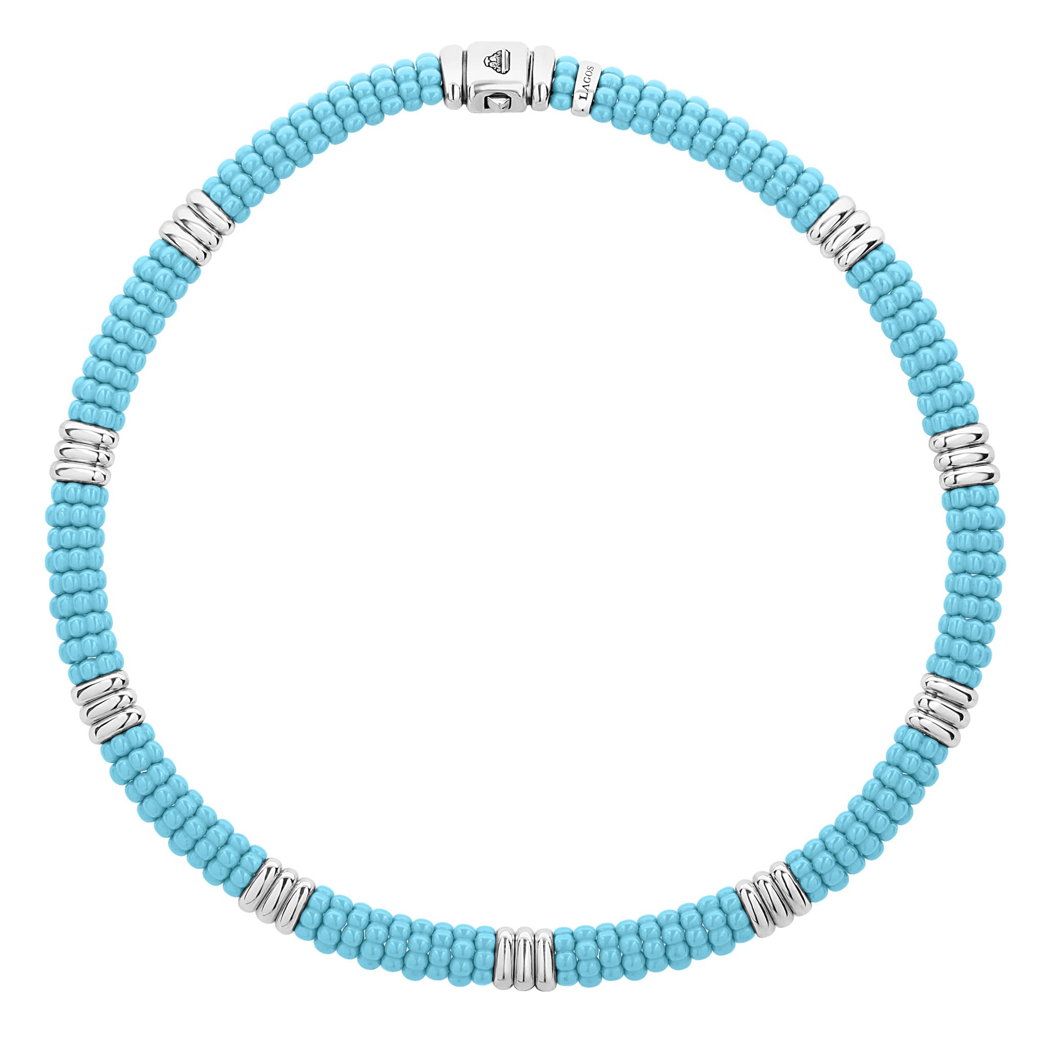 Blue Caviar Smooth Silver Station Ceramic Beaded Necklace