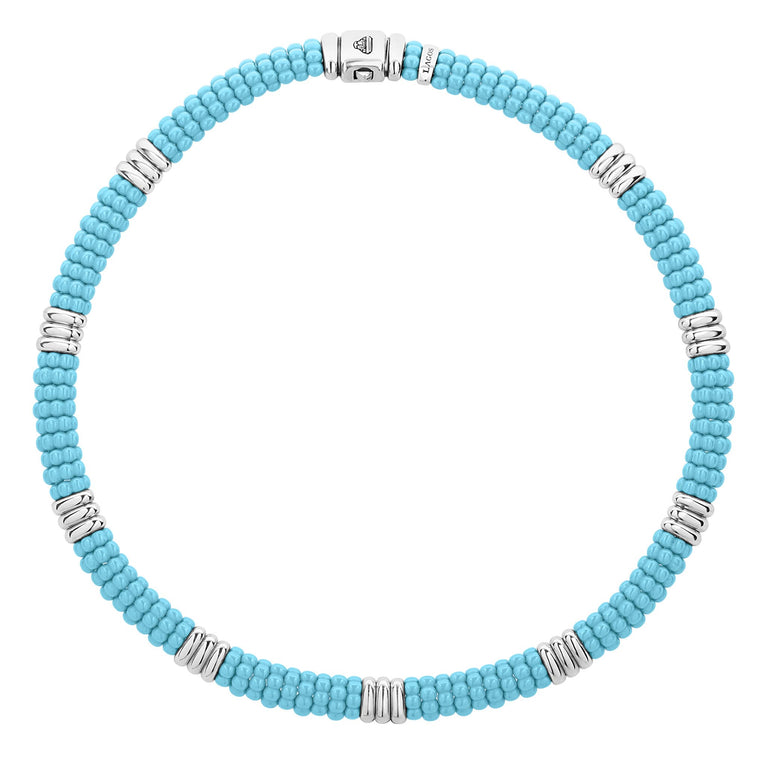Blue Caviar Smooth Silver Station Ceramic Beaded Necklace