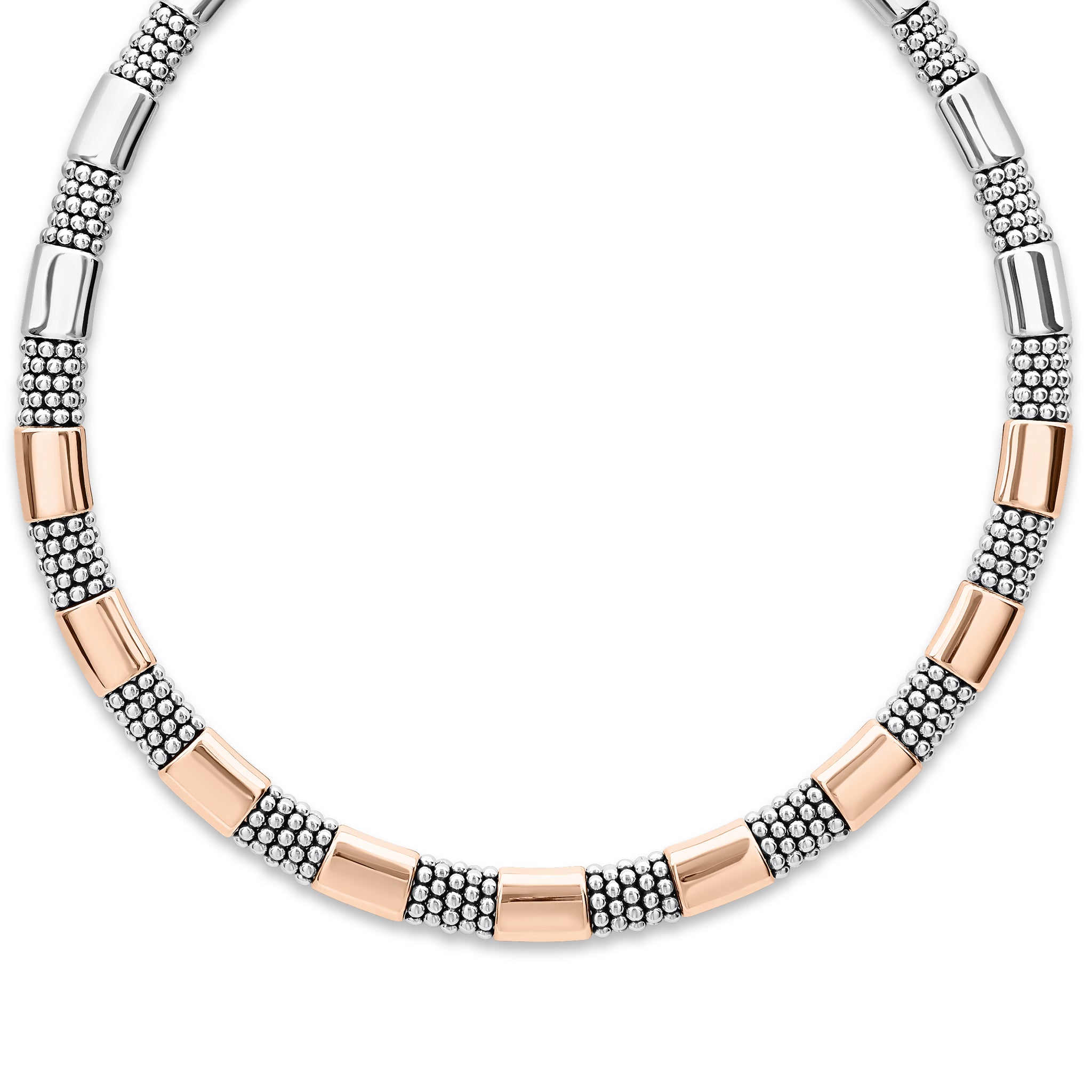 High Bar Rose Gold Station Caviar Necklace 12mm