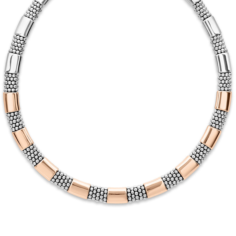 High Bar Rose Gold Station Caviar Necklace 12mm