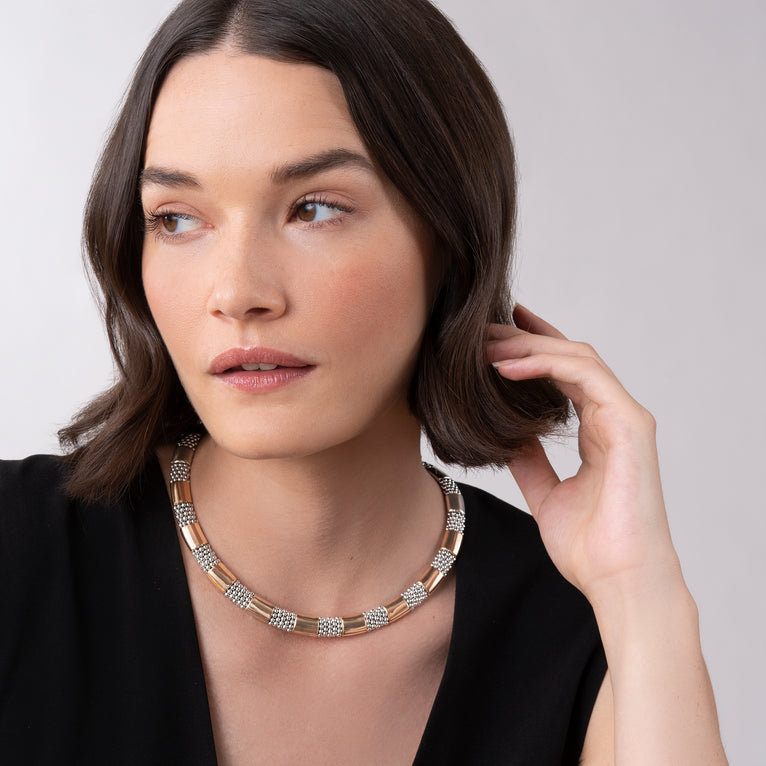 High Bar Rose Gold Station Caviar Necklace 12mm
