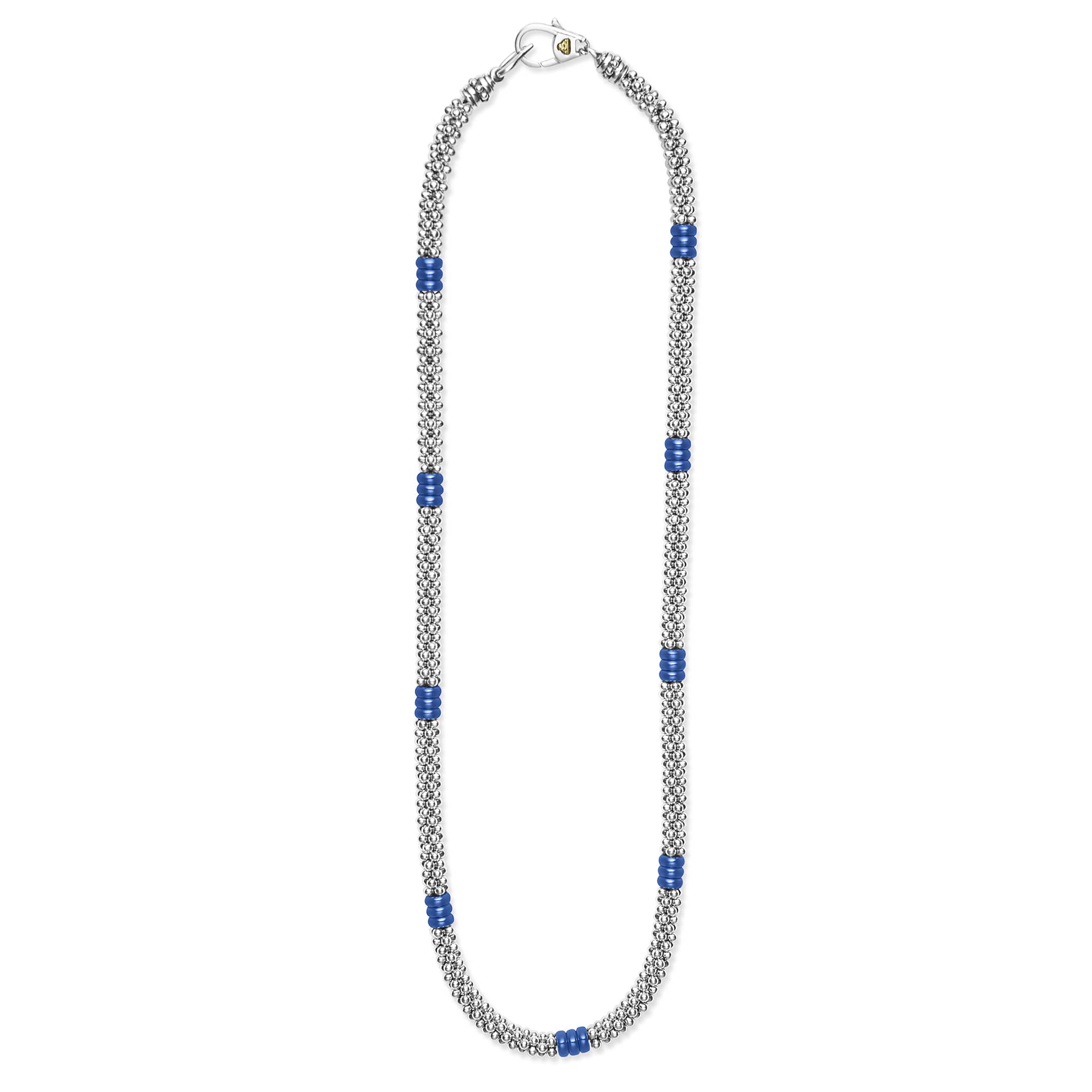 Blue Caviar Ultramarine Ceramic Three Bead Station Caviar Necklace