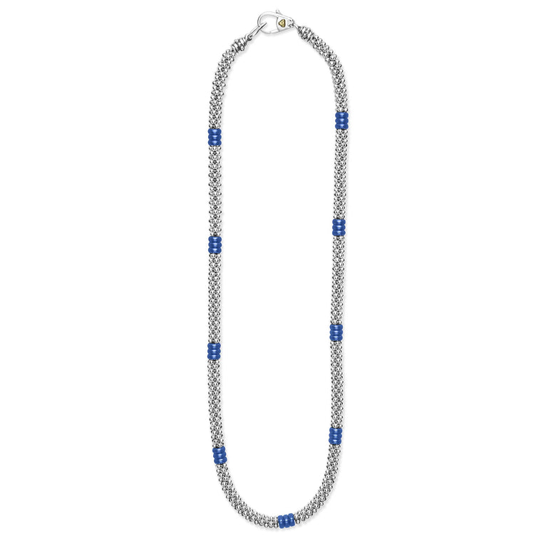 Blue Caviar Ultramarine Ceramic Three Bead Station Caviar Necklace