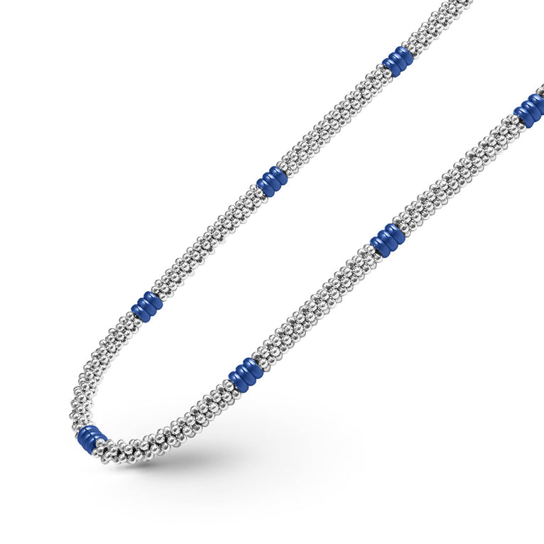 Blue Caviar Ultramarine Ceramic Three Bead Station Caviar Necklace