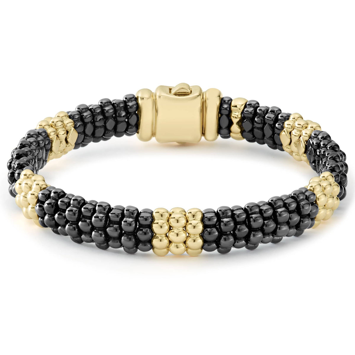 18K Gold Medium Station Black Ceramic Beaded Bracelet | 9mm – LAGOS