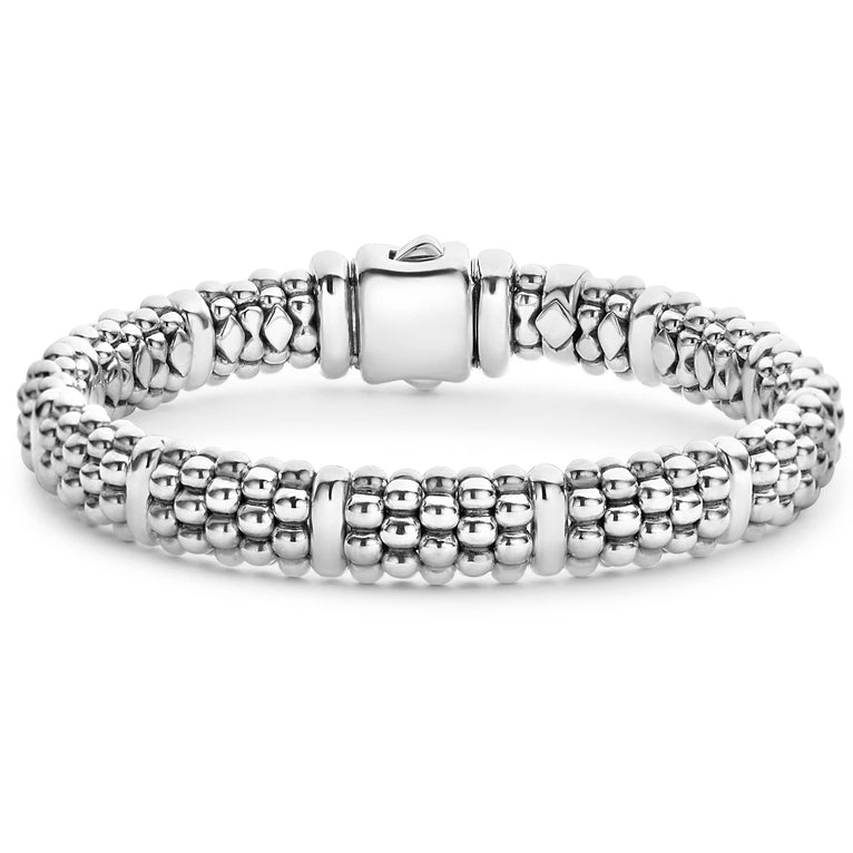 Our classic Caviar beaded bracelet accented by ten sterling silver stations.