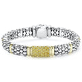 Signature Caviar Yellow Sapphire Caviar Bracelet: sterling silver caviar bracelet with 18K gold stations and a pavé yellow sapphire gemstone station.