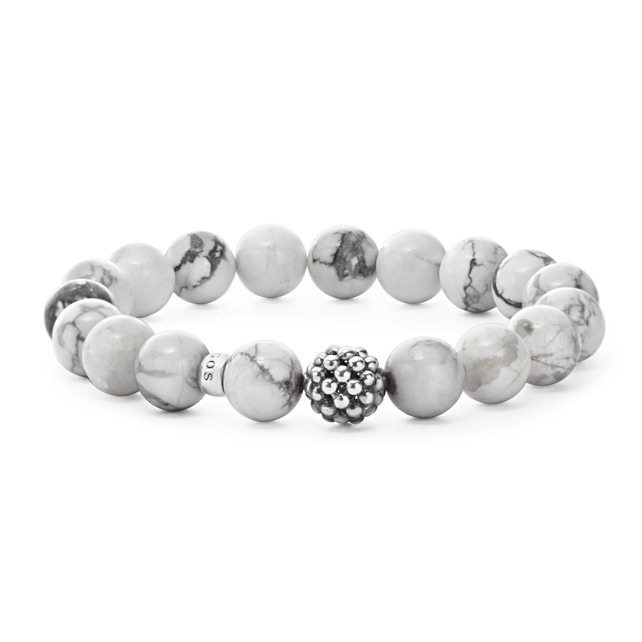 Howlite gemstone bracelet with a sterling silver Caviar beaded station.