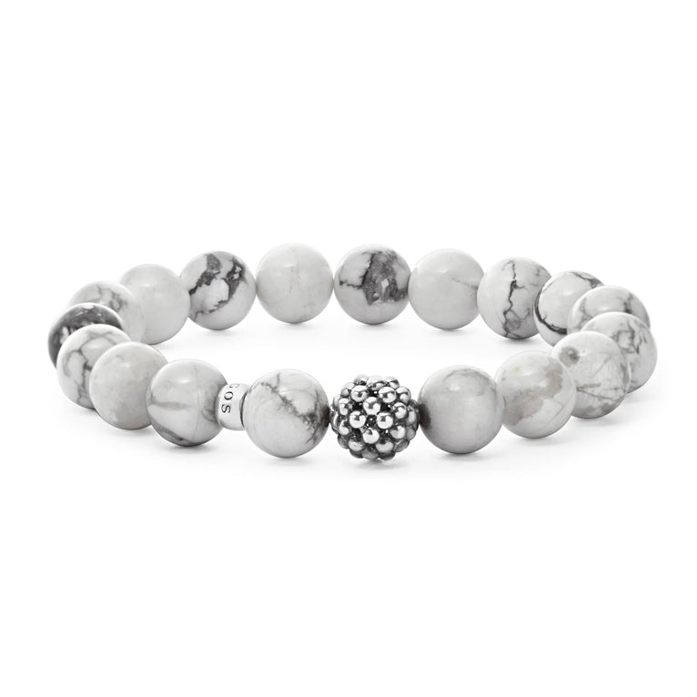 Howlite gemstone bracelet with a sterling silver Caviar beaded station.