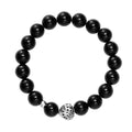 Keep Memory Alive Black Agate Silver Station Bead Bracelet: polished black spheres with a sterling silver bead, supporting a charitable cause inspired by Frank Gehrys Las Vegas architecture.