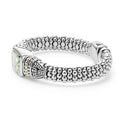 Rittenhouse Prasiolite Caviar Bracelet with a square-cut green gemstone, sterling silver beaded band, and gold detailing in a bezel-style mount.