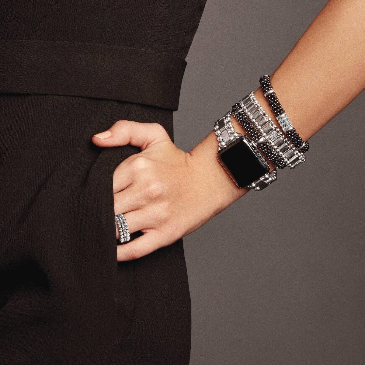 Black Caviar Silver Station Ceramic Caviar Bracelet 9mm LAGOS